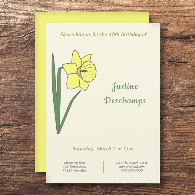 Convite de Aniversário do Daffodil Botânico (Botanical Daffodil Birthday Invitation)