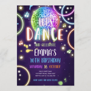 Convite de Aniversário do Dance Party Neon Glow D