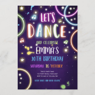 Convite de Aniversário do Dance Party Neon Glow Di