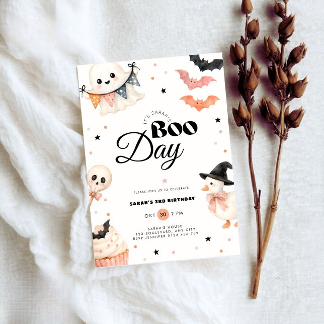 Convite de Aniversário do Dia das Bruxas Boo Day  (Halloween boo day 3rd birthday invitation for boys and girls)