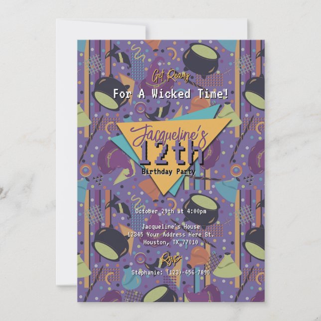 Convite de Aniversário do Dia das Bruxas Retro Rox (Frente)