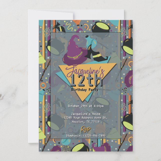 Convite de Aniversário do Dia das Bruxas Retro Wit (Frente)