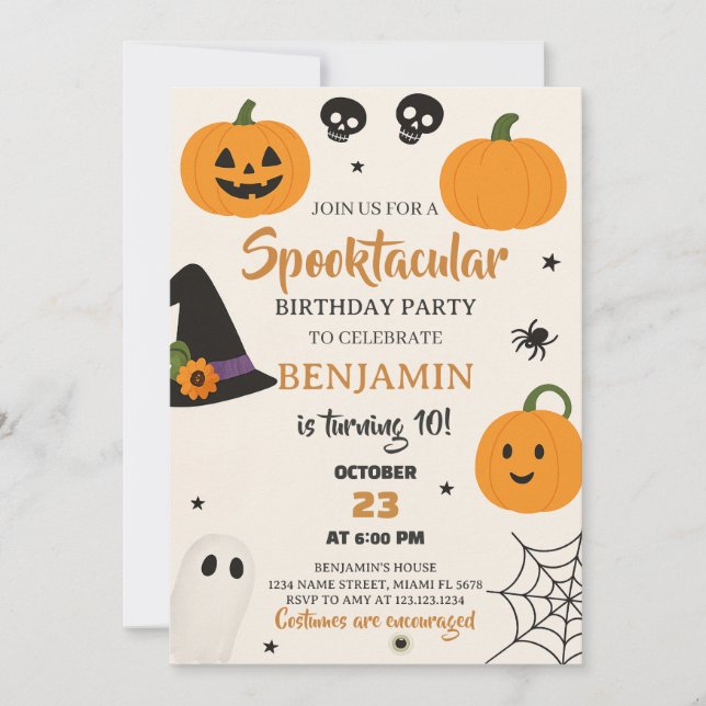 Convite de Aniversário do Dia das Bruxas Spooktacu (Frente)