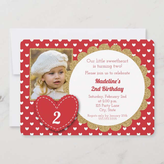 Convite de Aniversário do Dia de os namorados Verm (Frente)