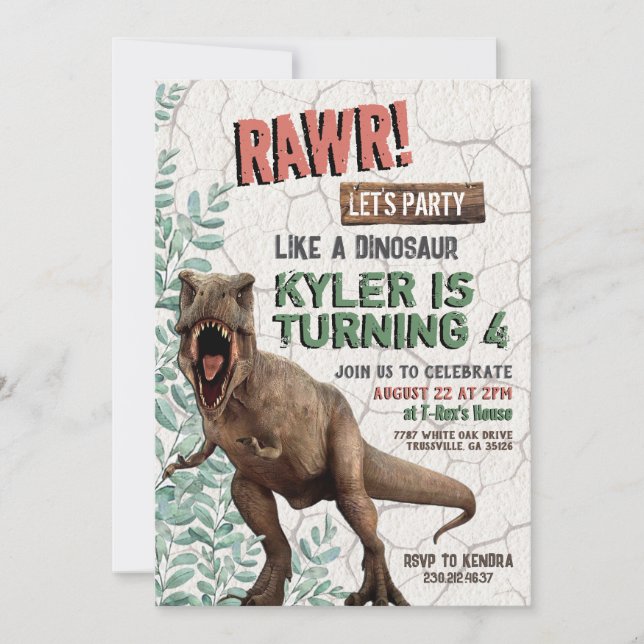 Convite de aniversário do Dinossaur (Frente)