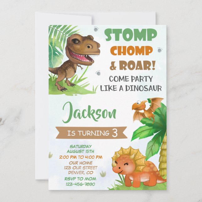 Convite de aniversário do Dinossaur Convite Dino (Frente)