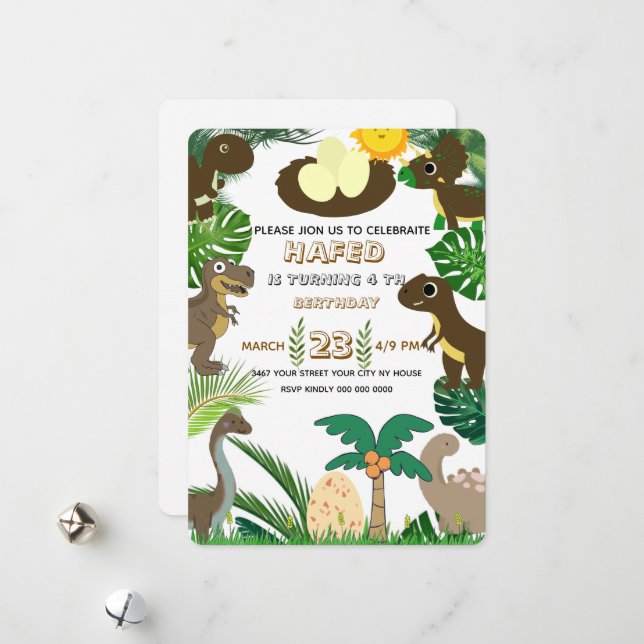Convite de aniversário do Dinossaur: Dino Adventur (Frente/Verso In Situ)