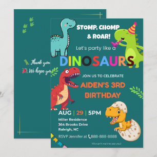 Convite de aniversário do Dinossaur - Editável   C