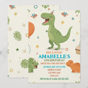 Convite de Aniversário do Dinossauro Bonitinho