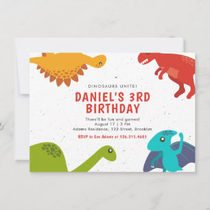 Convite de Aniversário do Dinossauro Branco e Verm