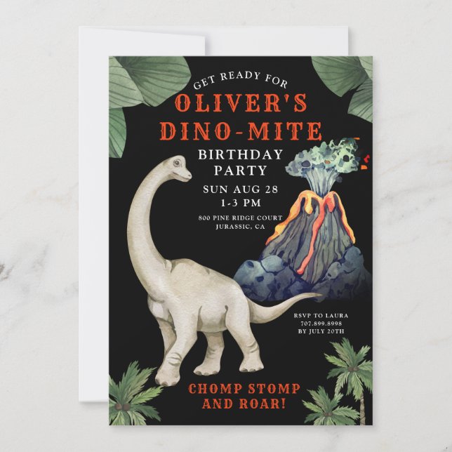 Convite de aniversário do Dinossauro Brontosaurus (Frente)
