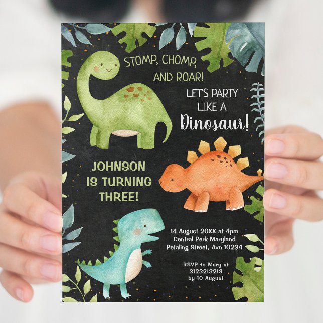 Convite de Aniversário do Dinossauro Chalkboard (Criador carregado)