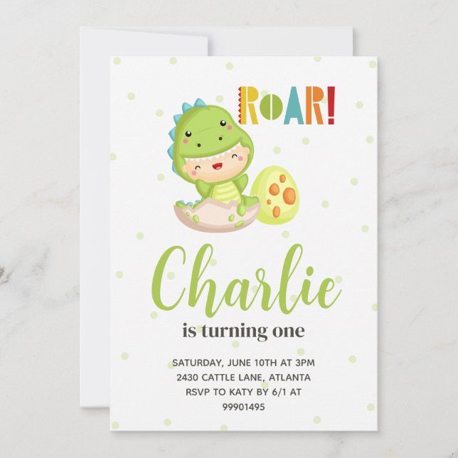 Convite de aniversário do dinossauro, Convite de a (Frente)