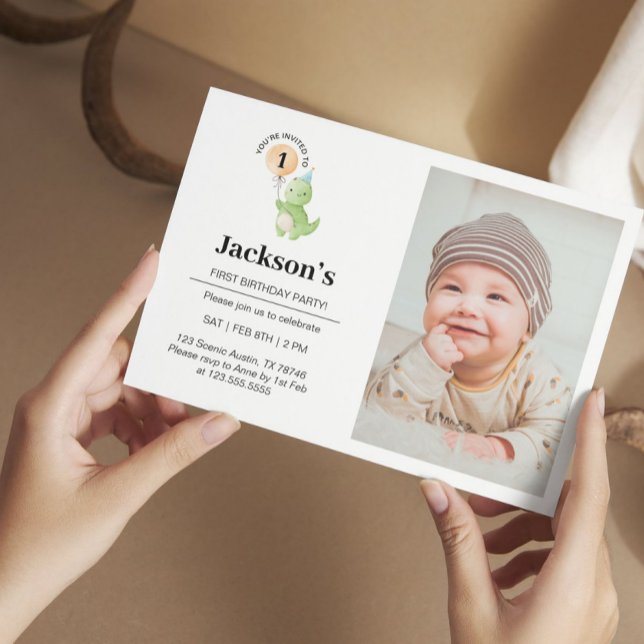 Convite de Aniversário do Dinossauro Cute (Cute First Birthday Dino)