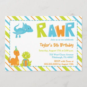 Convite de aniversário do dinossauro de RAWR