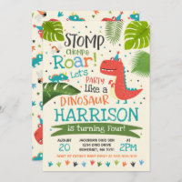 Convite de aniversário do dinossauro Festa de rugi