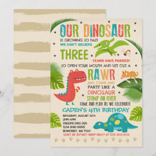 Convite de Aniversário do Dinossauro Festa T-Rex 