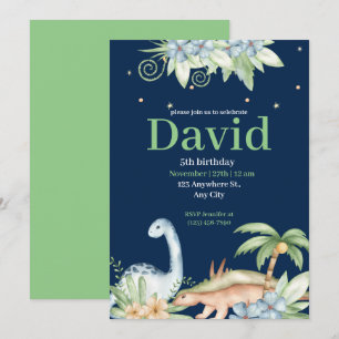 Convite de Aniversário do Dinossauro Floral Verde 