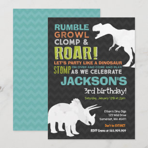 Convite de Aniversário do Dinossauro Fóssil do Din