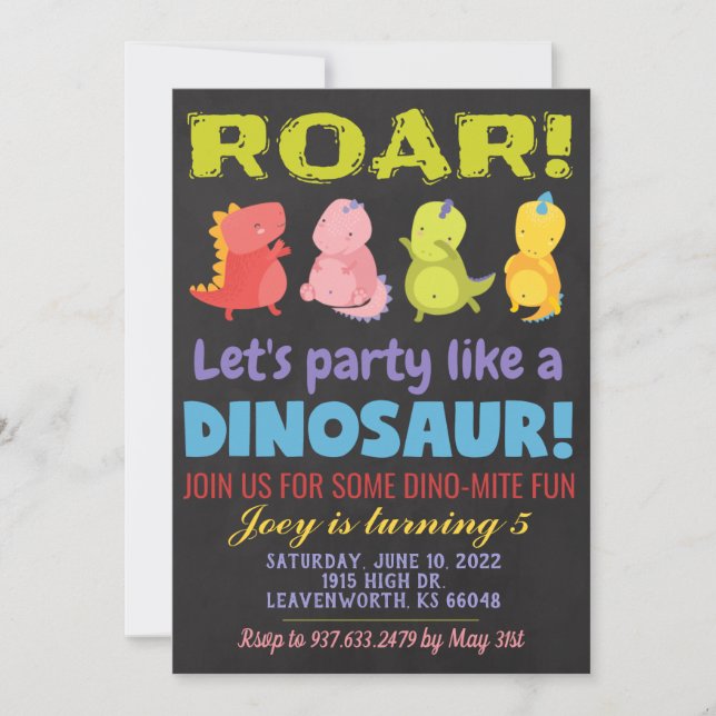 Convite de Aniversário do Dinossauro Roar (Frente)