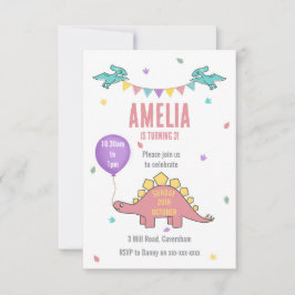 Convite de aniversário do Dinossauro Rosa