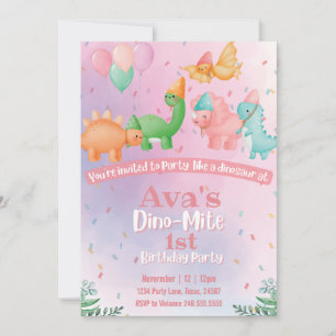 Convite de Aniversário do Dinossauro Rosa