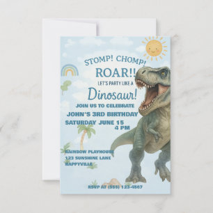 Convite de aniversário do dinossauro T-Rex