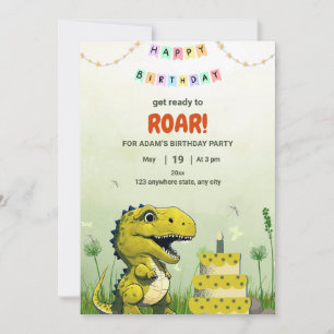 Convite de aniversário do dinossauro T rex menino
