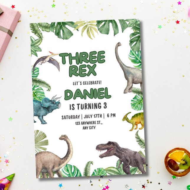 Convite de Aniversário do Dinossauro Três rex Fest (Criador carregado)