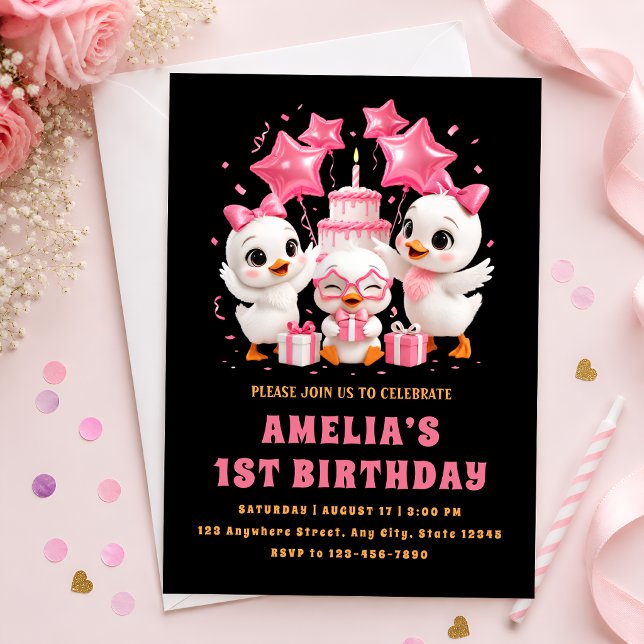 Convite de Aniversário do Doce Pato Kawaii (Criador carregado)
