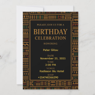 Convite de Aniversário do Dourado Africano Kente