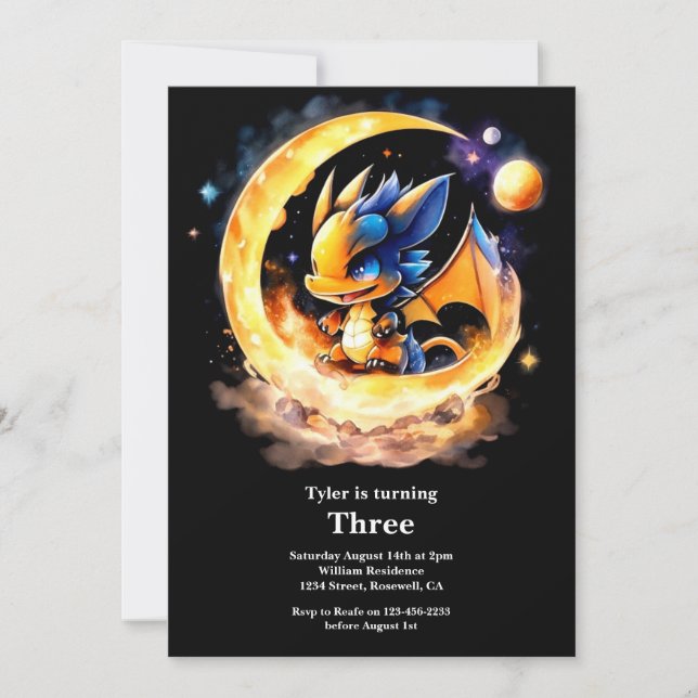 Convite de Aniversário do Dragão de Aquarela (Frente)