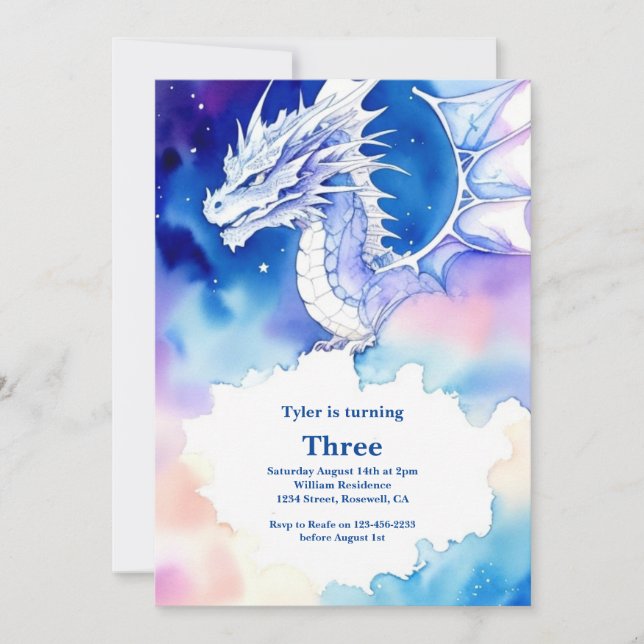 Convite de Aniversário do Dragão de Aquarela (Frente)