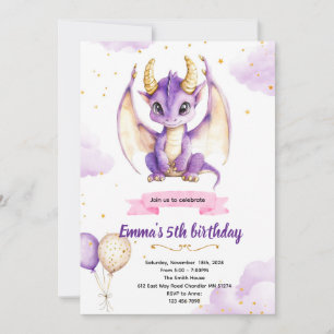 Convite de aniversário do dragão roxo