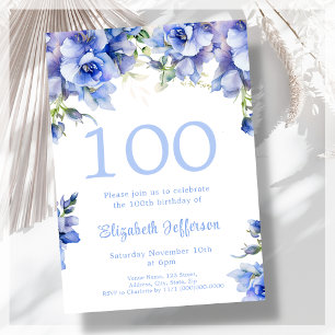 Convite de aniversário do Elegant Blue Floral 100t