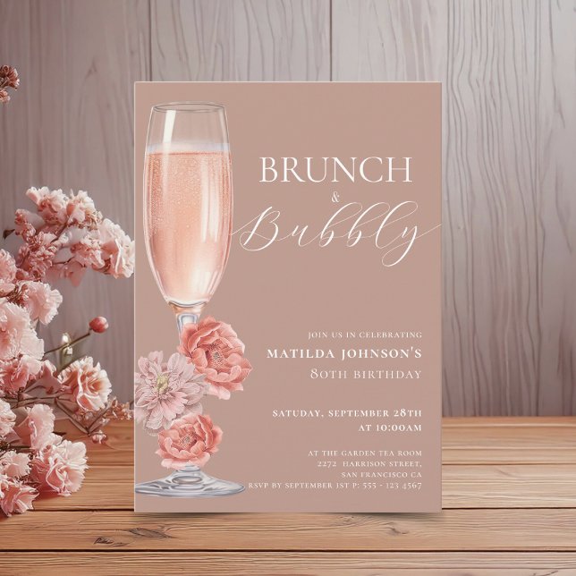 Convite de Aniversário do Elegante Blush Pink 80 (Elegant Blush Pink 80th Birthday Invitation)