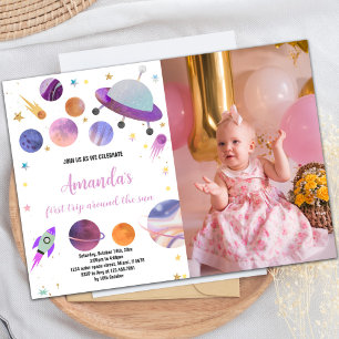 Convite de Aniversário do Espaço Exterior com Foto