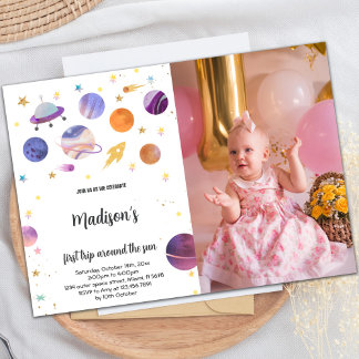 Convite de Aniversário do Espaço Exterior com Foto