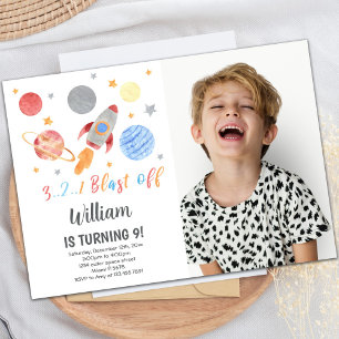 Convite de Aniversário do Espaço Exterior com Foto