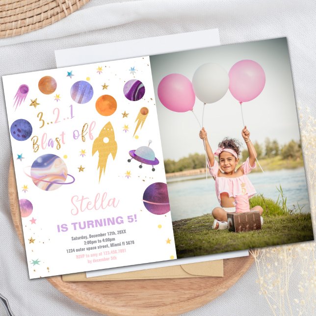 Convite de Aniversário do Espaço Exterior com Foto (Outer Space Invitations with photo)
