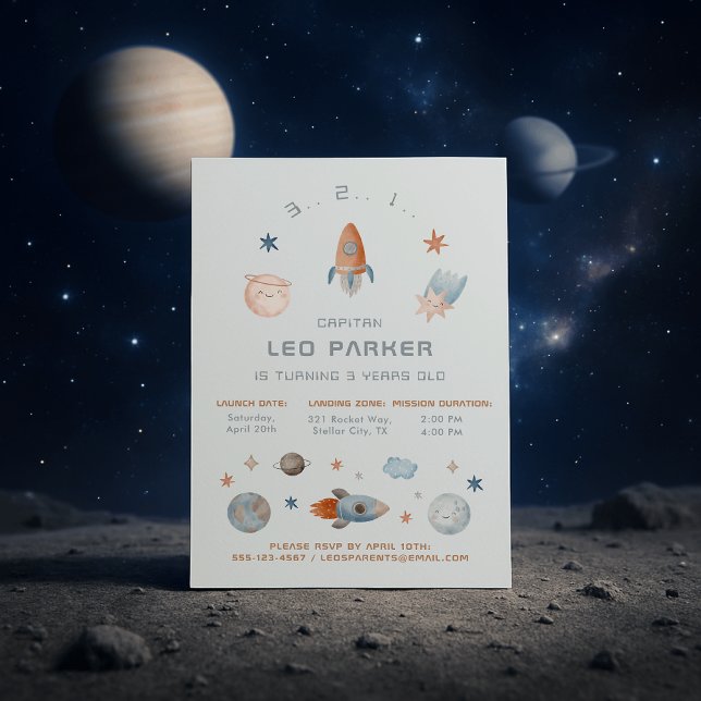 Convite de Aniversário do Espaço - Tema do Foguete (Criador carregado)
