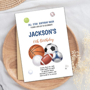 Convite de Aniversário do Esporte White Background