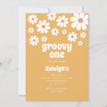 Convite de Aniversário do Estilo Retro Groovy One 