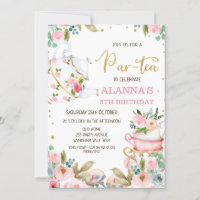 Convite de Aniversário do Festa Floral Par-Tea Tea