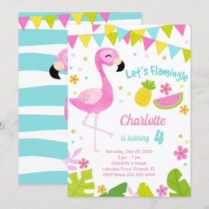 Convite de Aniversário do Flamingle Flamingo vamos