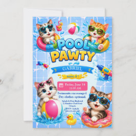 Convite de Aniversário do Gatinho da Festa na Pisc