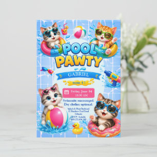 Convite de Aniversário do Gatinho da Festa na Pisc