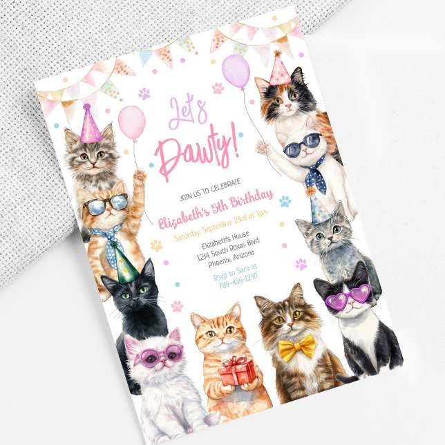 Convite de Aniversário do Gatinho Festa Let's Pawt (Criador carregado)