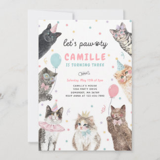 Convite de Aniversário do Gatinho Vamos Festejar