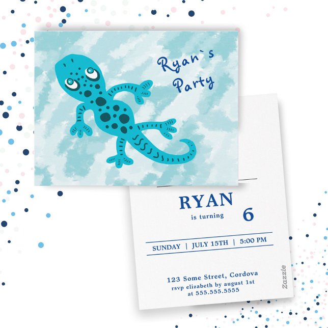 Convite de Aniversário do Gecko Azul Postcard (Criador carregado)